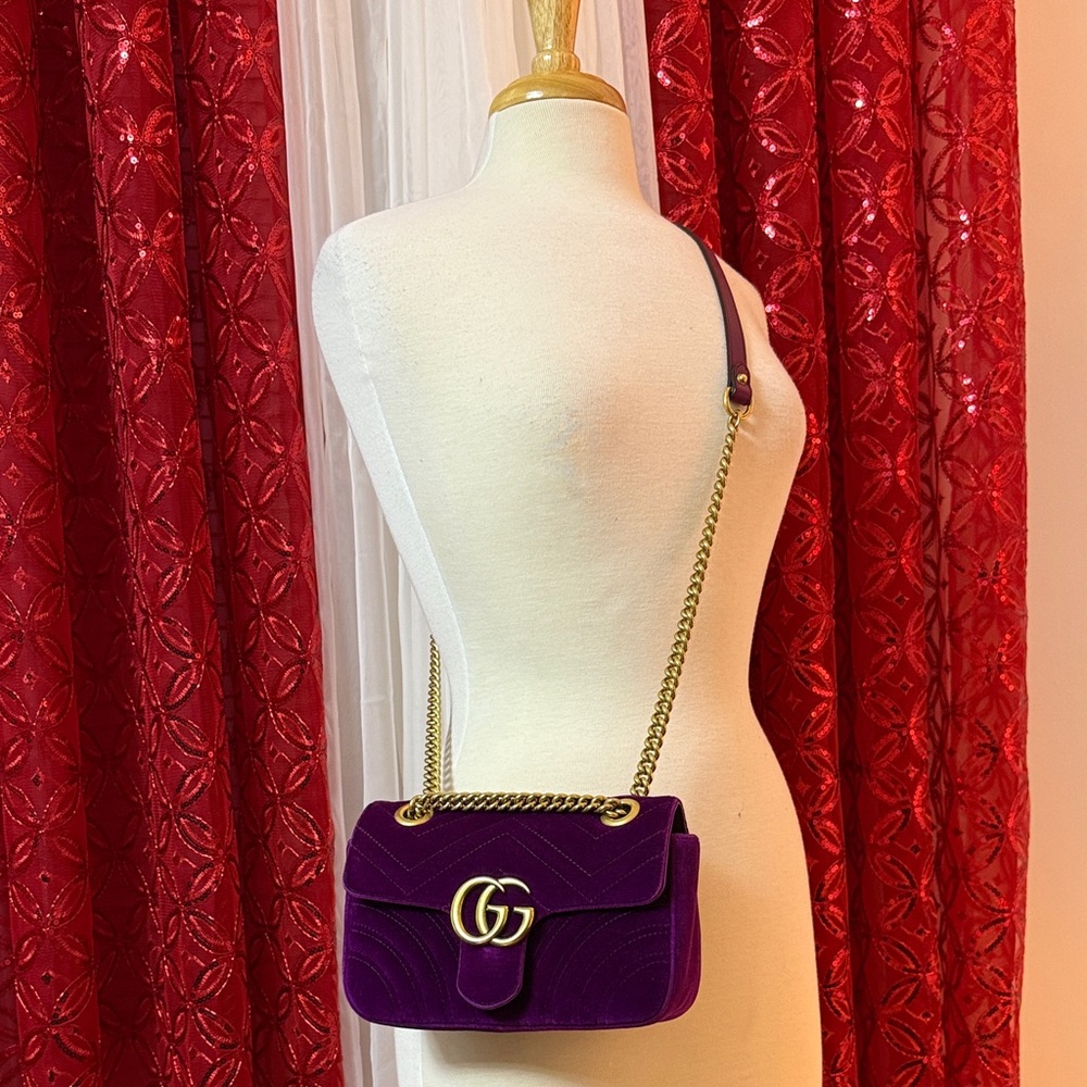 Gucci Purple Velvet Mini Shoulder Bag with Gold Hardware